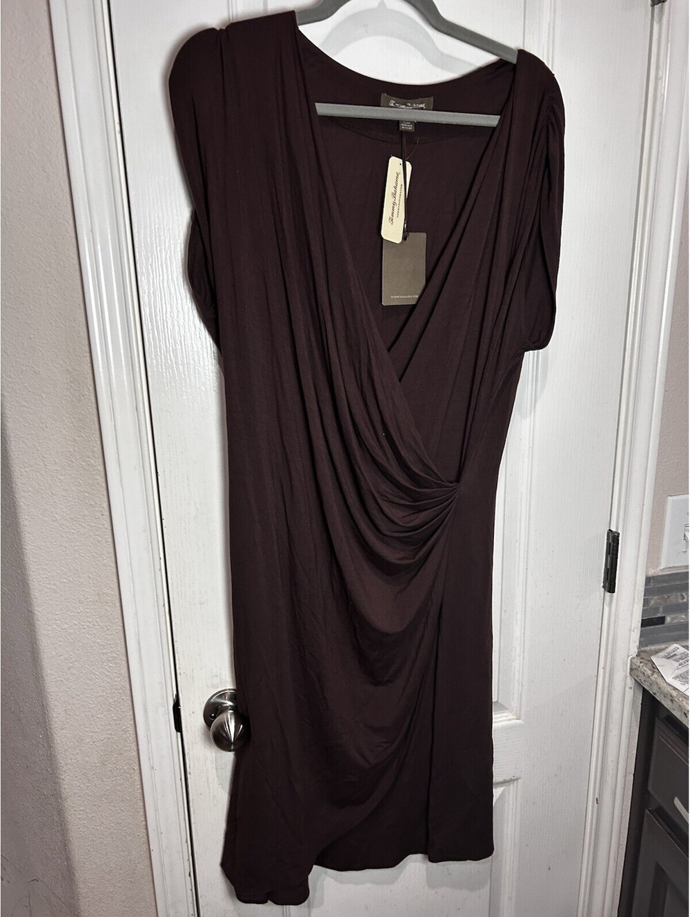 Tommy Bahama Brown Faux Wrap Jersey Dress Ruched Cap Sleeves Womens NWT XL